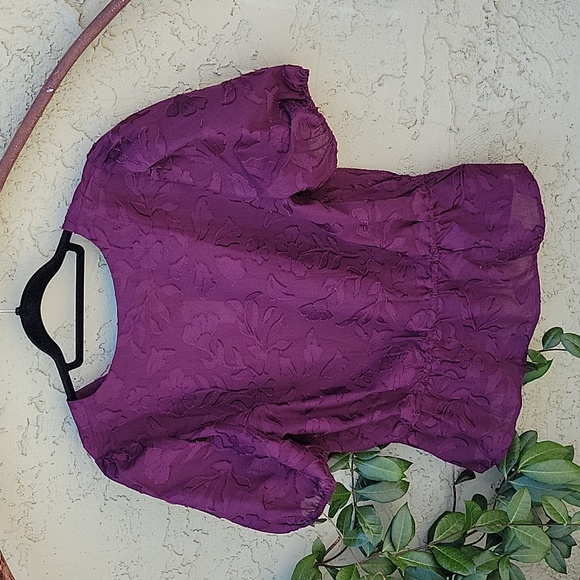 Plum Faux Wrap Ruffle Ann Taylor Blouse Womens Size Large - Picture 8 of 10